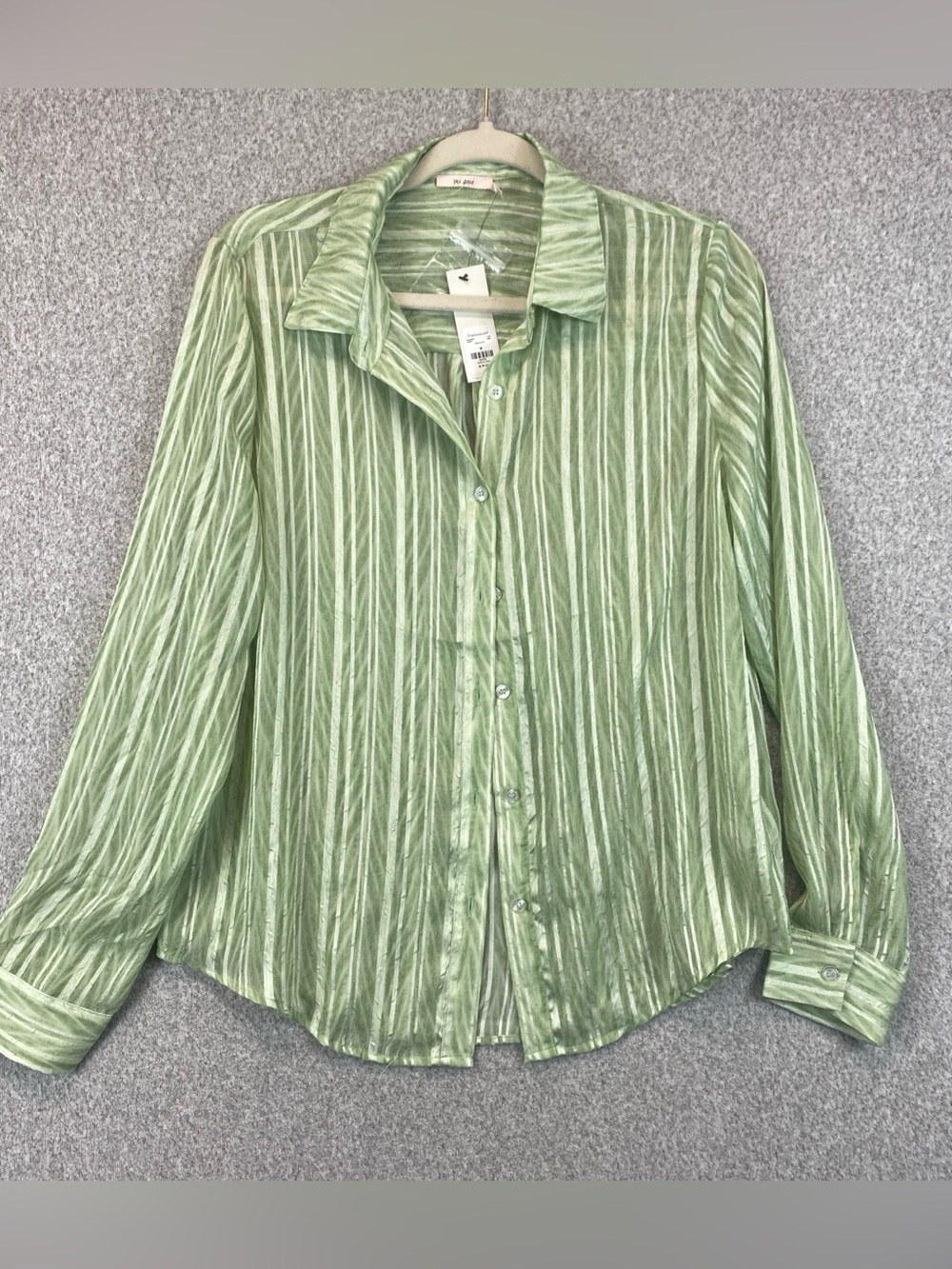 Mi Ami Francescas Striped Sheer Green Button Up Blouse Womens M Beachy Tropical